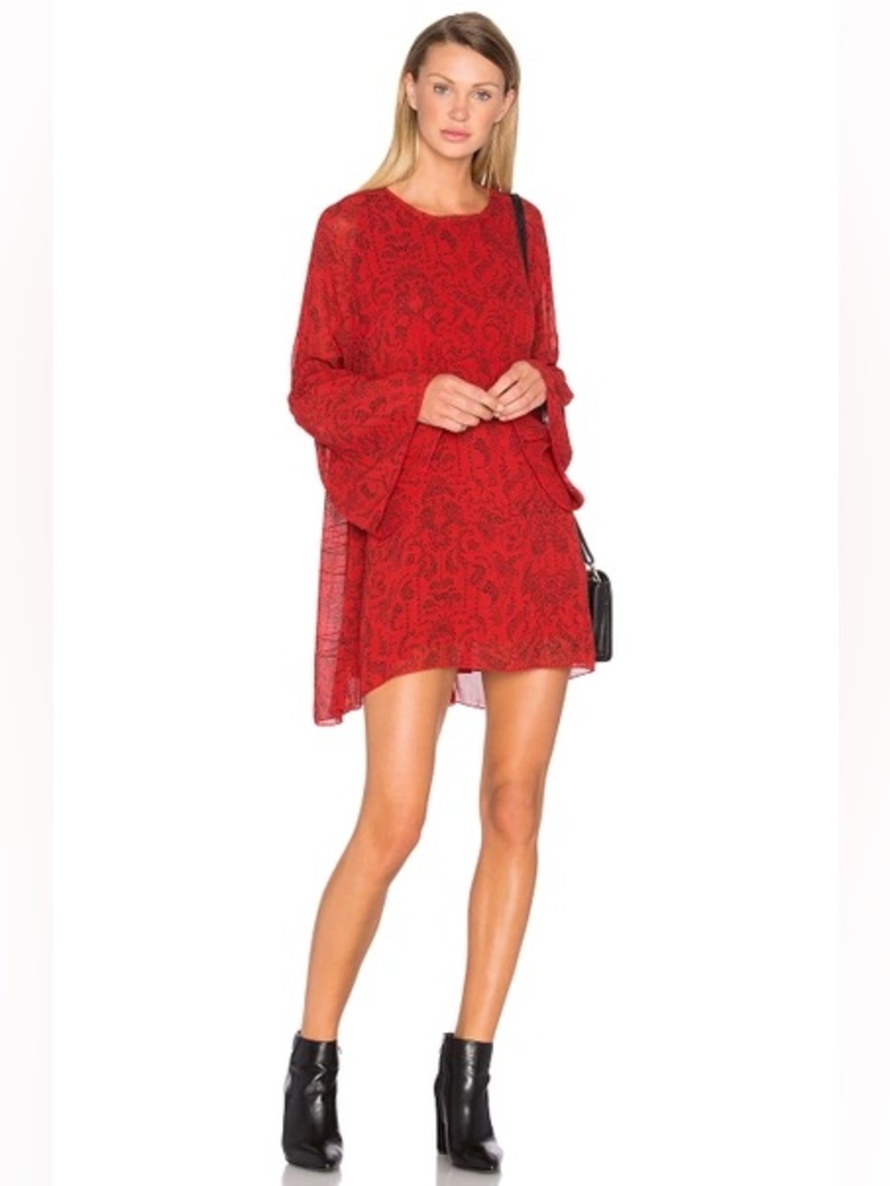 IRO Appoline Mini Dress In Red & Dark Navy Long Sleeve Boho Layered Paisley US10